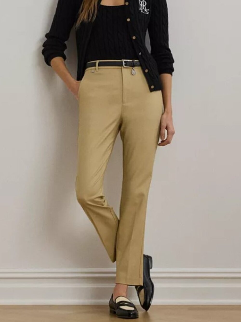 Lauren Ralph Lauren Double-Faced Stretch Cotton Pant, Size 8, Birch Tan